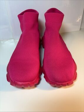 Women's Hot Pink Slip-On Knit Sock Sneakers